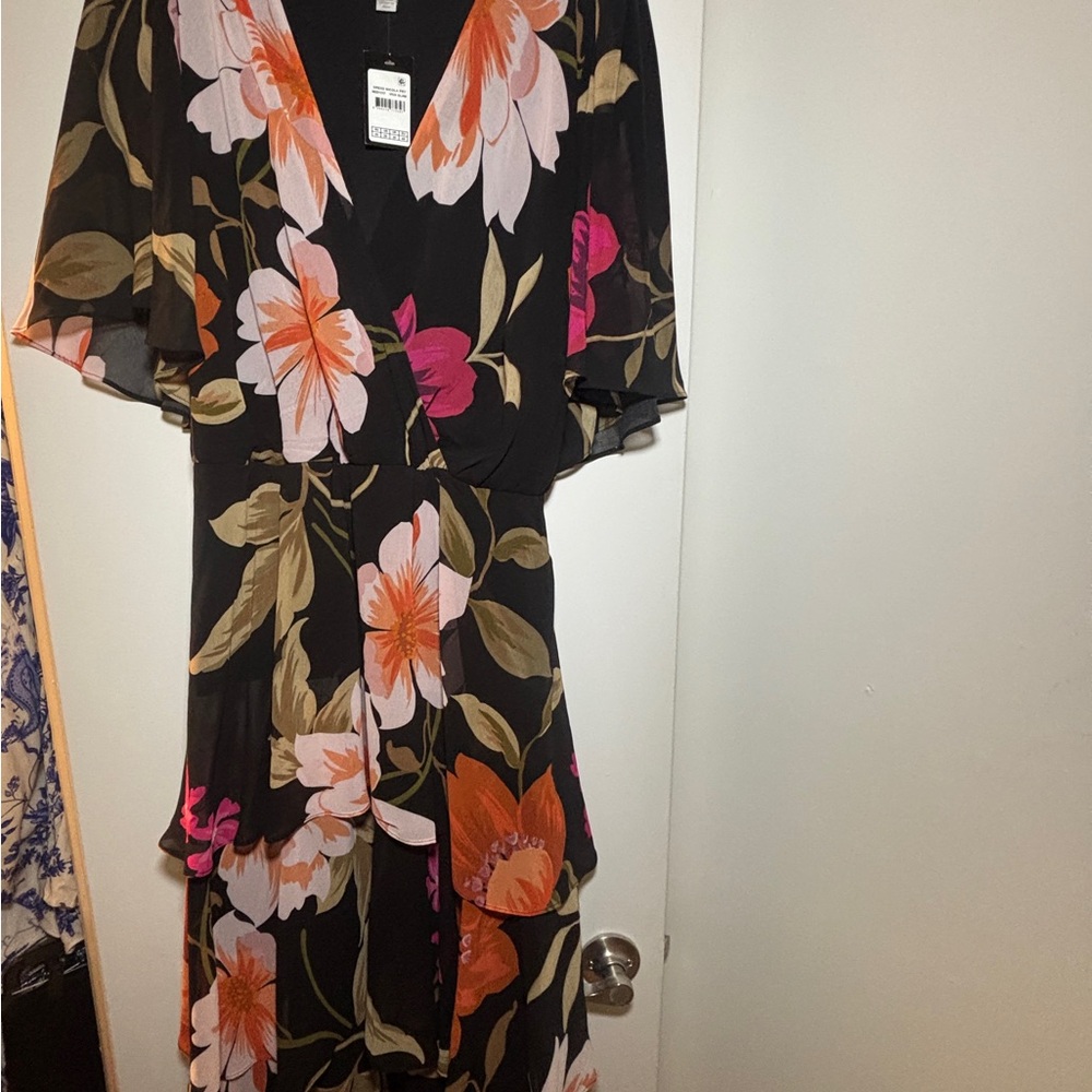 Avenue Black and Pink Floral Maxi Dress